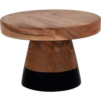 Serve Natural Acacia Round Cake Stand with Black Boarder 200x140mm