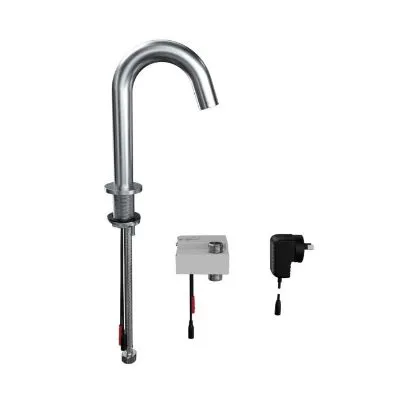 3monkeez Stainless Steel Gooseneck Bench Mounted Infrared Sensor Tap. Wels 6 Star 3.5lpm