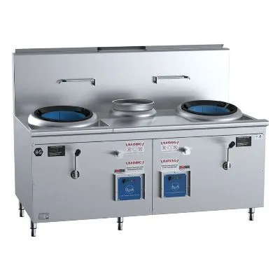 B+s Black Double Hole Hi Pac Wok With Centre Pot And Prep Table