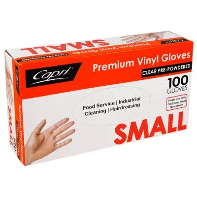 Small Clear Powdered Vinyl Gloves [pack 100 / Ctn 10 X 100]