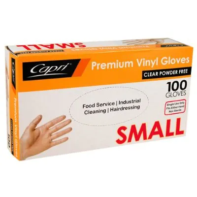 Small Clear Powder Free Vinyl Gloves [pack 100 / Ctn 10 X 100]