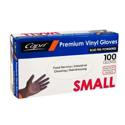 Small Blue Powdered Vinyl Gloves [pack 100 / Ctn 10 X 100]