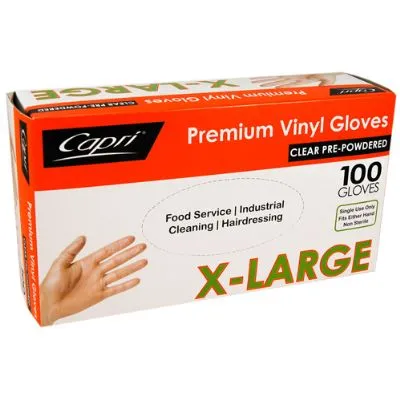 Extra Large Clear Powdered Vinyl Gloves [pack 100 / Ctn 10 X 100]