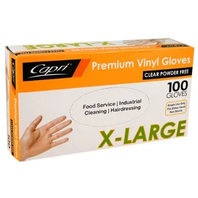 Extra Large Clear Powder Free Vinyl Gloves [pack 100 / Ctn 10 X 100]