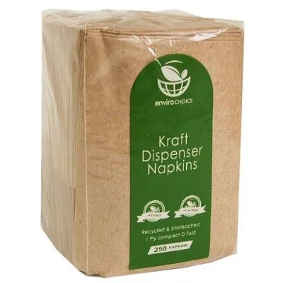 Recycled 1ply D Fold Kraft Dispenser Napkins [pack 250]