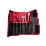 Victorinox Wrap With Bar Tools: 1x Canele Cutter, 1x Curved Paring Knife, 1x Paring Knife Black, 1x Serrated Knife, 1x Melon Baller, 1x Tongs And 1x Peeler