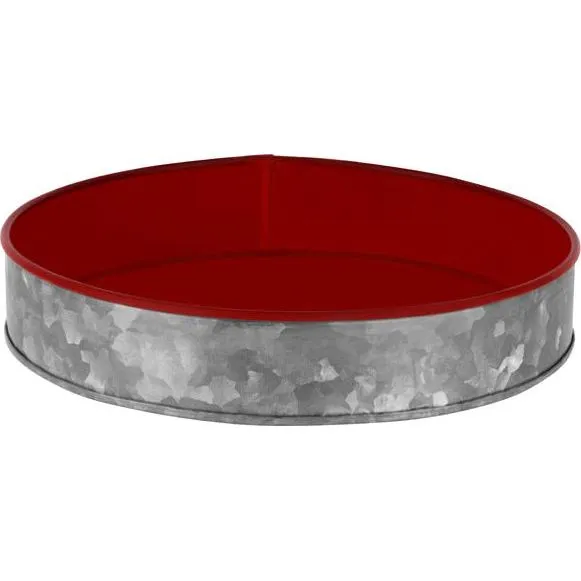 Coney Island Round Galvanised Tray with Red Internal 240x45mm