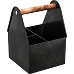 Coney Island 3-Compartment Utensil Black Caddy with Wood Handle 170x170x230mm