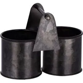 Coney Island Dual Pot Black Galvanised Caddy 140x70x70mm