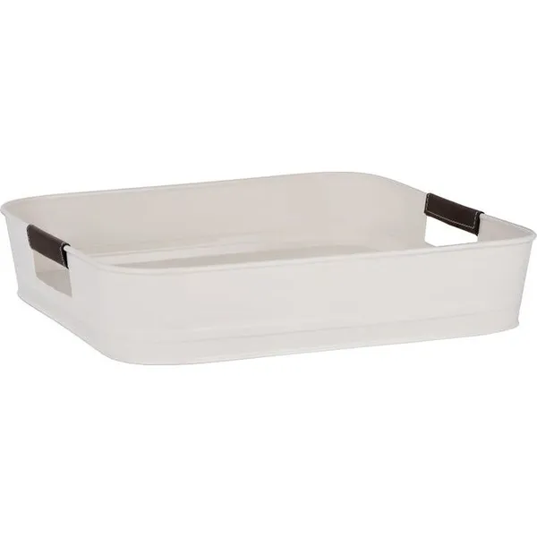 Coney Island Creme Square Tray with Leather Handle 365x365x75mm