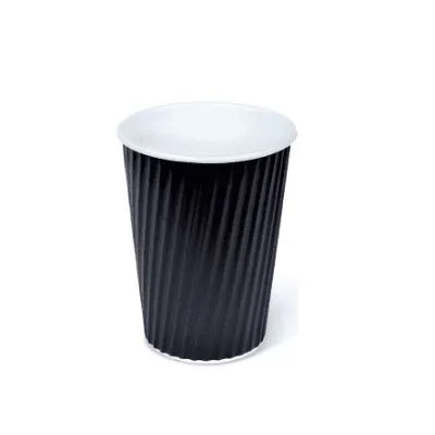 245ml / 8oz Black Pe Coated Rippled Coffee Cup [25 Pack]