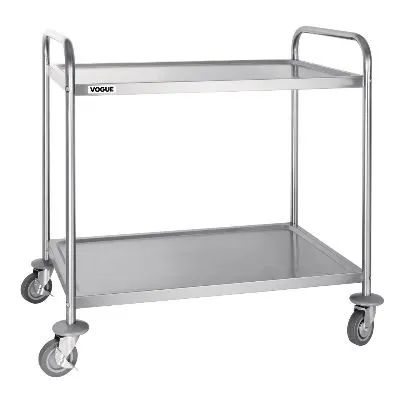 Vogue Stainless Steel 2 Tier Clearing Trolley Large - Material: Stainless Steel. Size: 535(d) X 860(w) X 930(h)mm. Capacity: 128kg