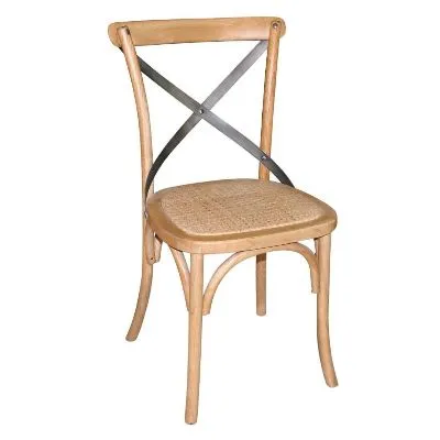 Bolero Wooden Dining Chair With Metal Cross Backrest (box 2) Natural Finish