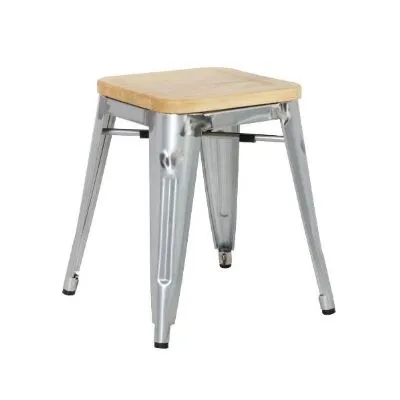 Bolero Steel  Bistro Low Stool With Wooden Seatpad (galvanised) [4 Pack]