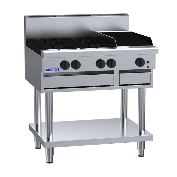 CS-4B3C: 900mm Commercial Gas 4 Burner & 300mm Chargrill Cooktop