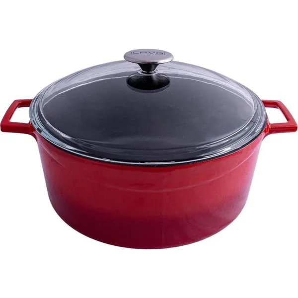 Glaze Round Casserole with Glass Lid (6.7L) - Red