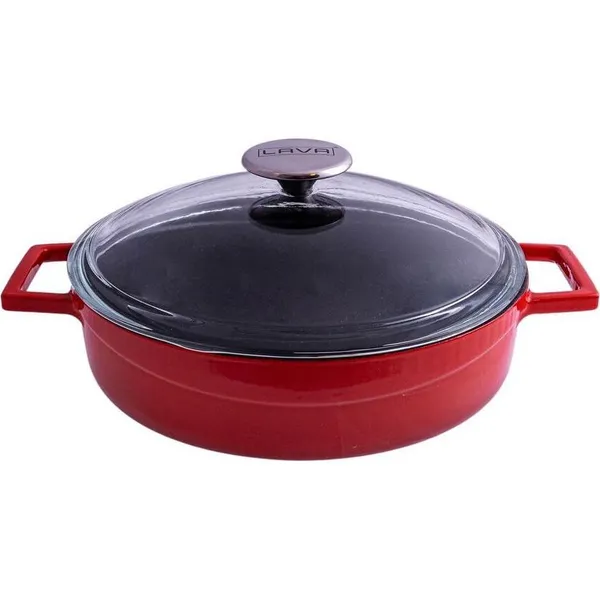 Glaze Round Low Casserole with Glass Lid (2.4L) - Red