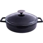Glaze Round Low Casserole with Glass Lid (3.4L) - Black