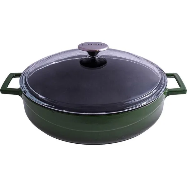 Glaze Round Low Casserole with Glass Lid (2.4L) - Green