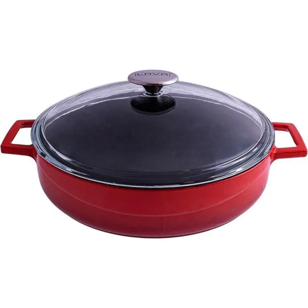 Glaze Round Low Casserole with Glass Lid (3.4L) - Red