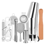 Cocktail Set 14pc Stainless Steel In Bartender Roll