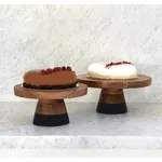 Serve Natural Acacia Round Cake Stand Black Boarder 250x125mm