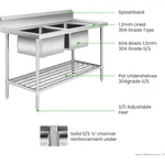 Double Left Sink Bench with Pot Undershelf DSB7-1500L/A