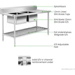 Left Inlet Double Sink Dishwasher Bench DSBD7-1800L/A