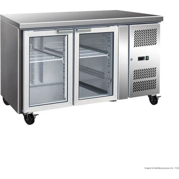 GN2100TNG - 2 Glass Door Gastronorm Bench Fridge