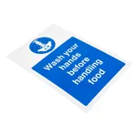 Vogue Wash Hands Before Handling Food Sign Self-Adhesive-300x200mm 11 3/4x7 3/4" view 2