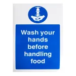 Vogue Wash Hands Before Handling Food Sign Self-Adhesive-300x200mm 11 3/4x7 3/4"