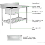 Left Inlet Single Sink Dishwasher Bench SSBD7-1200L/A