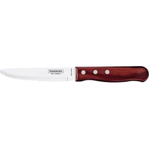 Churrasco Steak Knife Serrated Wide Blade with Polywood Handle Red 127mm