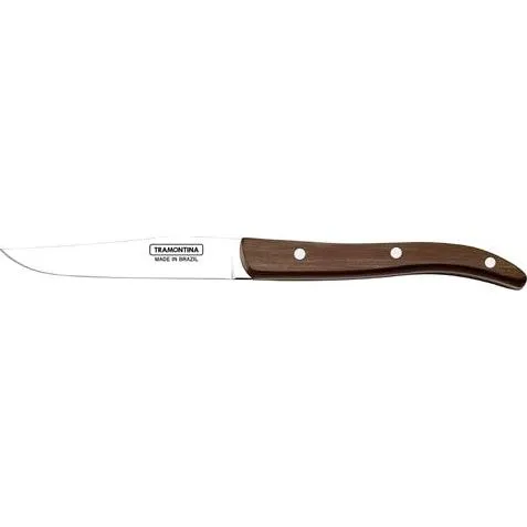 Churrasco Steak Knife Straight Narrow Smooth Edge Blade with Polywood Handle Brown 102mm