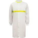 Food Industry Long Length Dustcoat With Mandarin Collar, Contrast Trims On Collar And Chest, Long Sleeve With Cuff