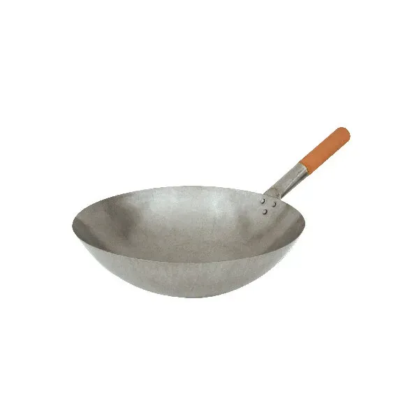 Wok Round Bottom-Iron, Wood Handle, 300mm