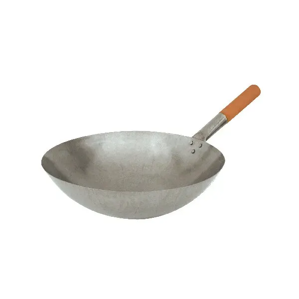 Wok Round Bottom-Iron, Wood Handle, 330mm
