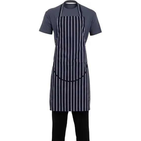 Whites Butchers Stripe Bib Apron with Pocket Blue/White