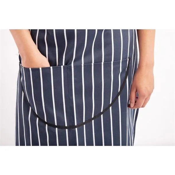 Whites Butchers Stripe Bib Apron with Pocket Blue/White