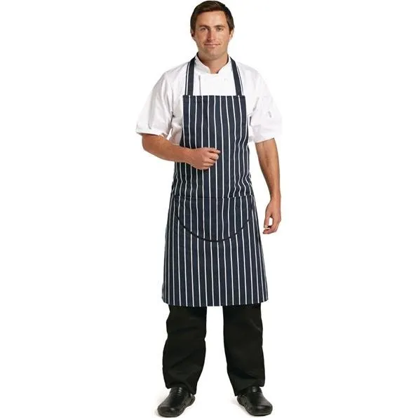 Whites Butchers Stripe Bib Apron with Pocket Blue/White