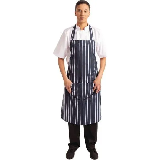 Whites Butchers Stripe Bib Apron with Pocket Blue/White