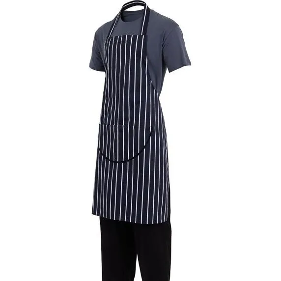 Whites Butchers Stripe Bib Apron with Pocket Blue/White