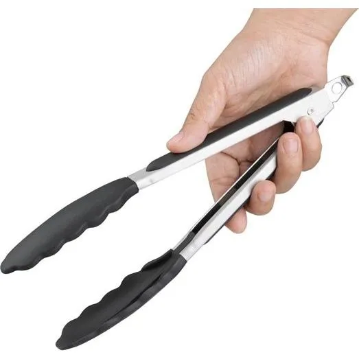 23cm Black Silicone Head Stainless Steel Tongs view 3