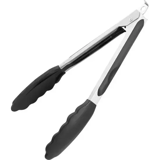 23cm Black Silicone Head Stainless Steel Tongs view 2