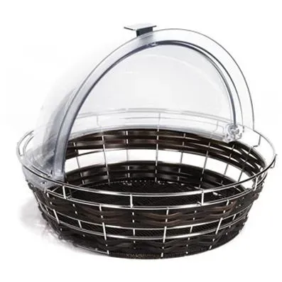 Bread Basket Polyrattan Round Dark Brown with Frame — 400mm