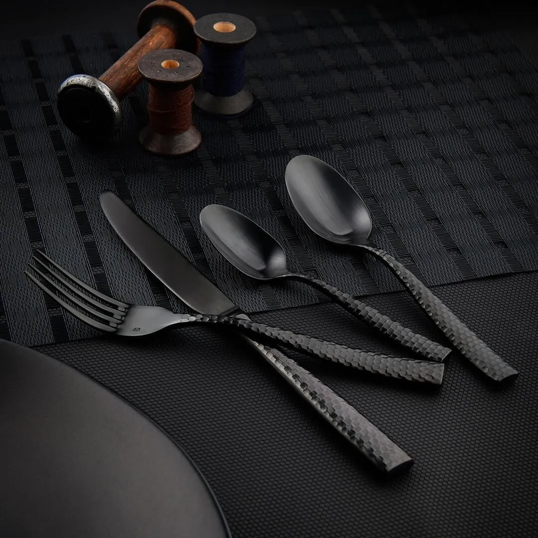 Lucca Faceted Matte Black Dessert Fork