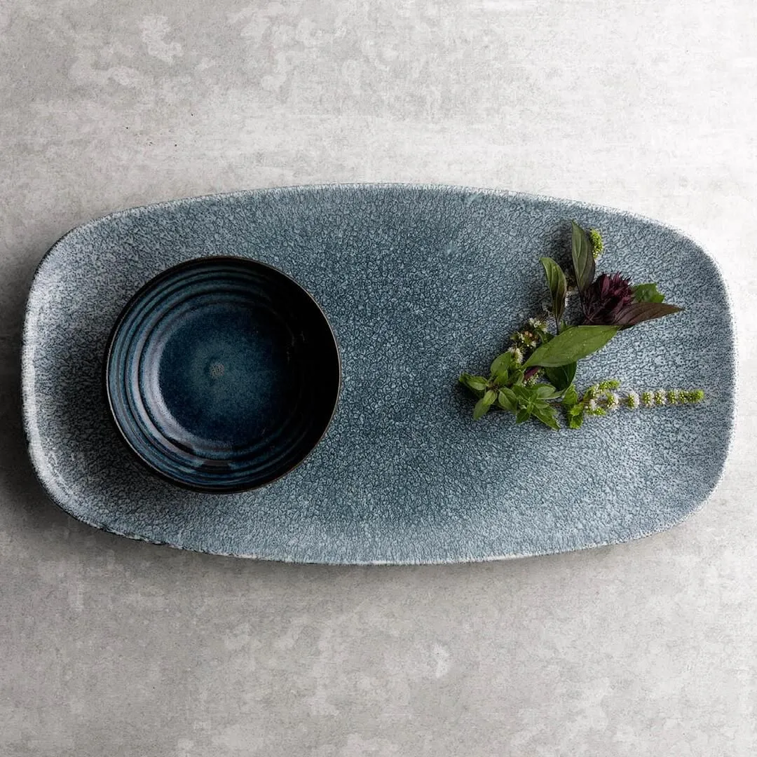 Raku Topaz Blue Oblong Chef's Plate