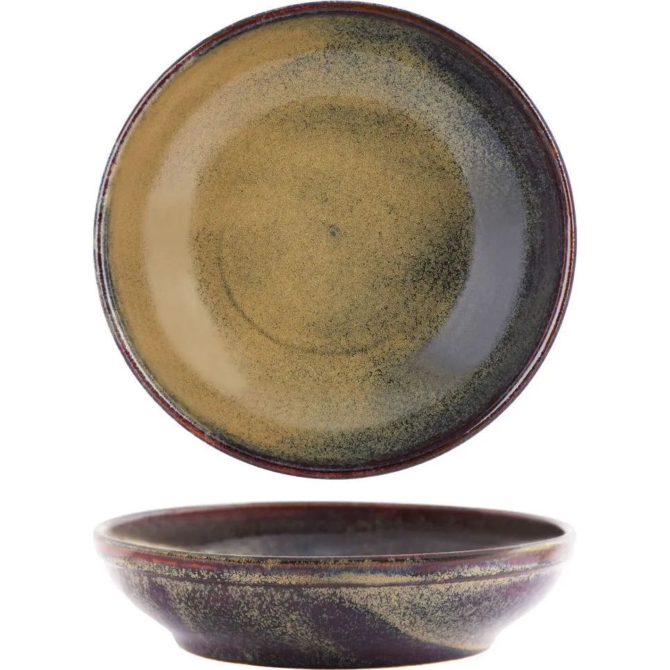 Round Bowl Flared Reactive Brown — 230x55mm