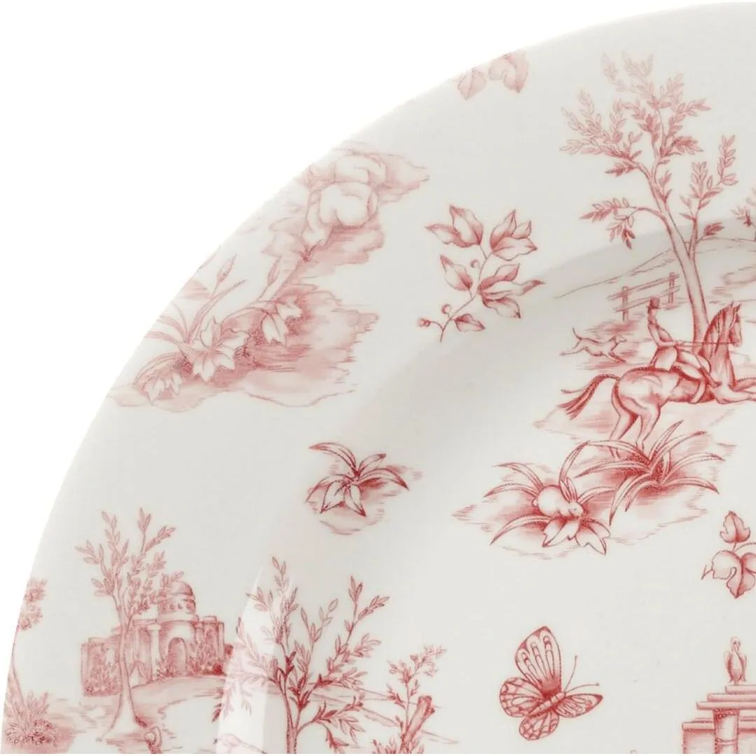 Toile Cranberry Round Plate - Wide Rim