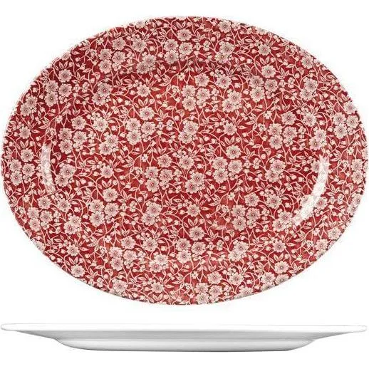 Oval Wide Rim Plate-365x293mm - Cranberry Victorian Calico